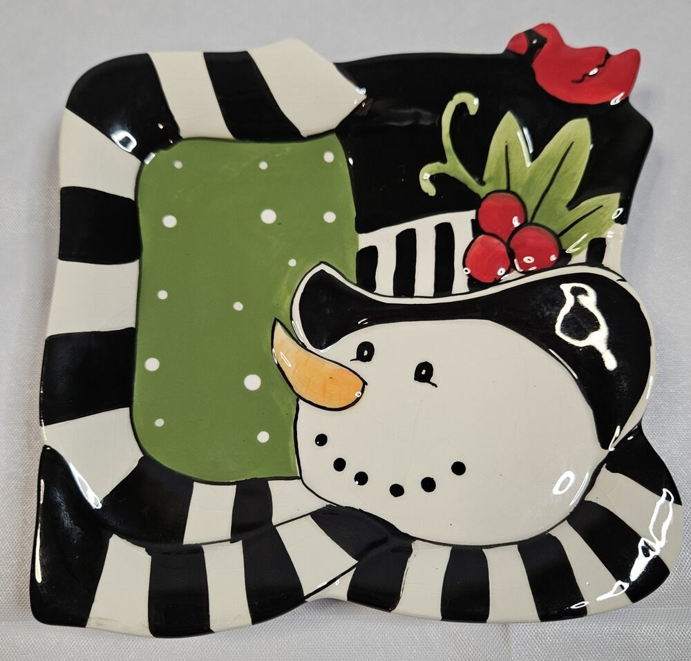 Fitz & Floyd Frosty's Frolic Snowman Canape Plate Christmas Ceramic 2010